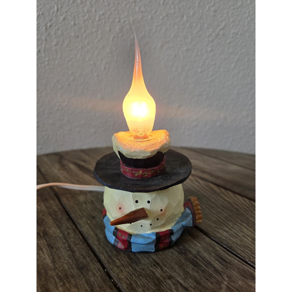 Vintage Crazy Mountain Snowman Night Light Primitive Rustic Christmas Winter